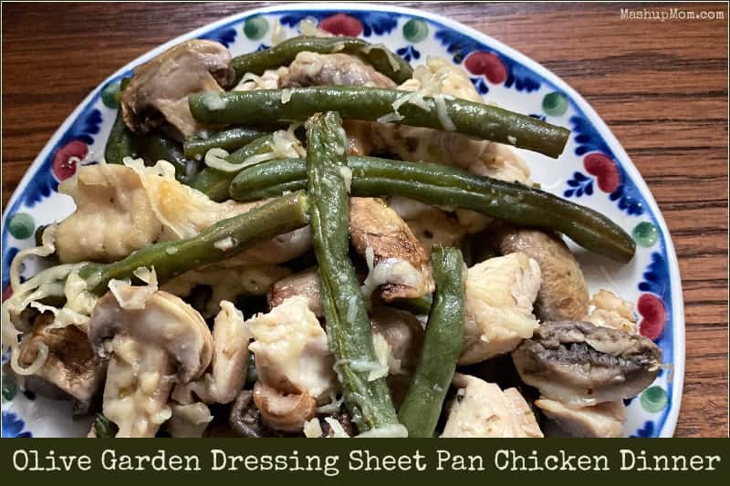 This sheet pan chicken dinner with Olive Garden dressing uses just five ingredients!