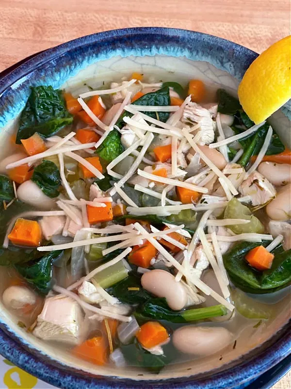 bowl of tuscan chicken and white bean soup