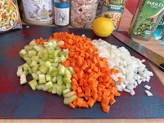 chop the carrots celery and onion