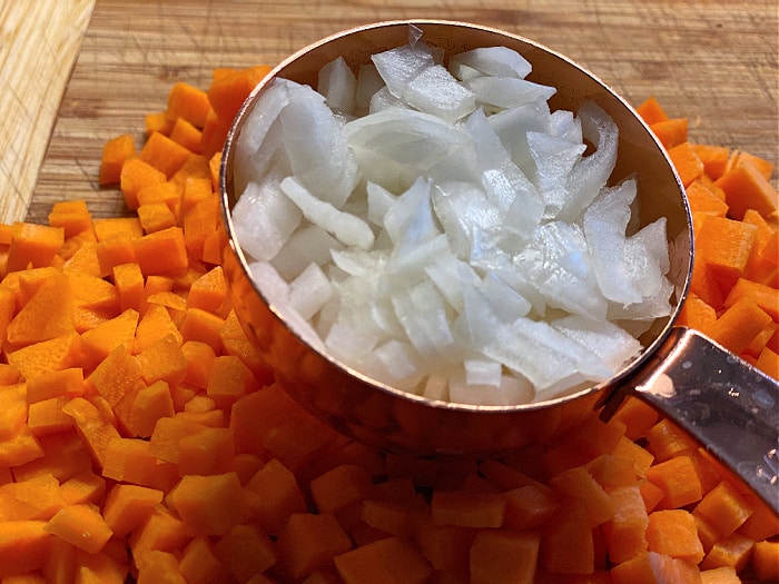 diced carrots and onion