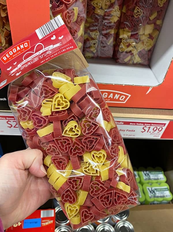 heart shaped Valentine's Day pasta at ALDI