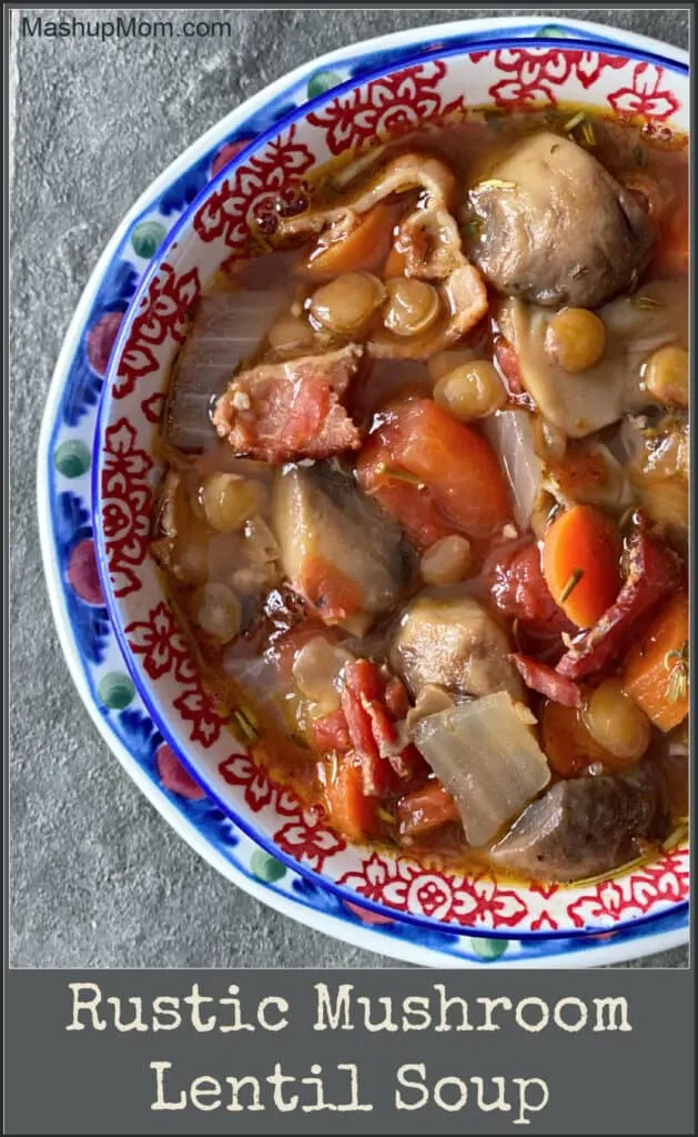 Rustic Mushroom Lentil Soup is packed with veggies, lentils, and smoky goodness! Hearty home-cooked comfort food, perfect for a winter's day.