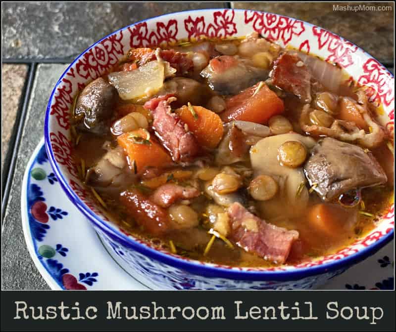 Rustic Mushroom Lentil Soup is packed with veggies, lentils, and smoky goodness! Hearty home-cooked comfort food, perfect for a winter's day.