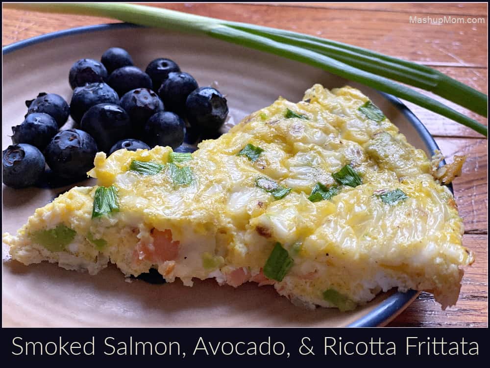 Smoked salmon avocado frittata -- with ricotta! An easy cast iron skillet dinner, breakfast, or brunch.