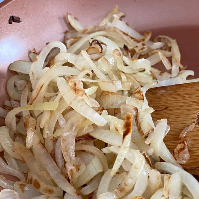 browned onions in a skillet