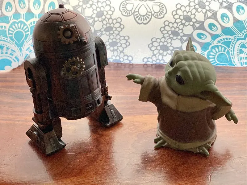 baby yoda and steam punk R2D2
