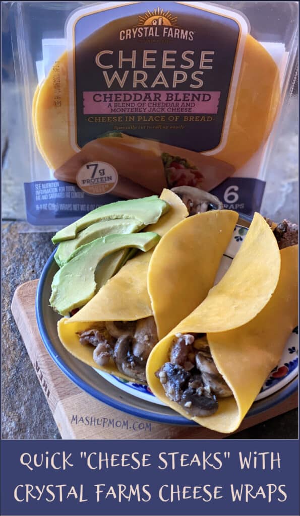 Quick "cheese steaks" with Crystal Farms Cheese Wraps are a low carb, gluten free, keto friendly dinner idea
