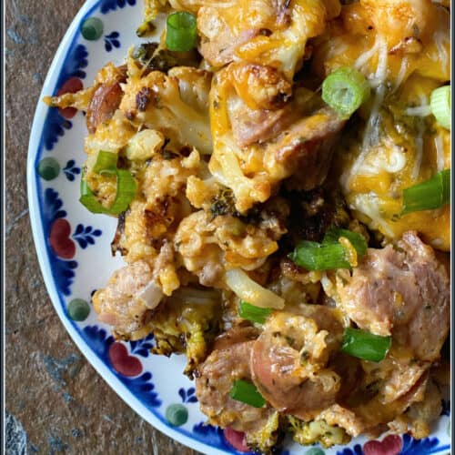 Roasted Broccoli, Cauliflower, & Chicken Sausage Casserole