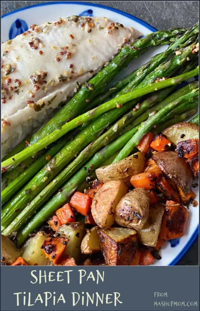 This flavorful & spring-y Sheet Pan Tilapia Dinner gives you two easy built-in sides in one simple seafood meal. Enjoy fresh & filling fish!