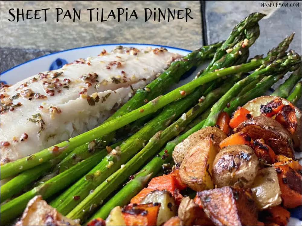 Sheet pan tilapia dinner in this week's ALDI meal plan