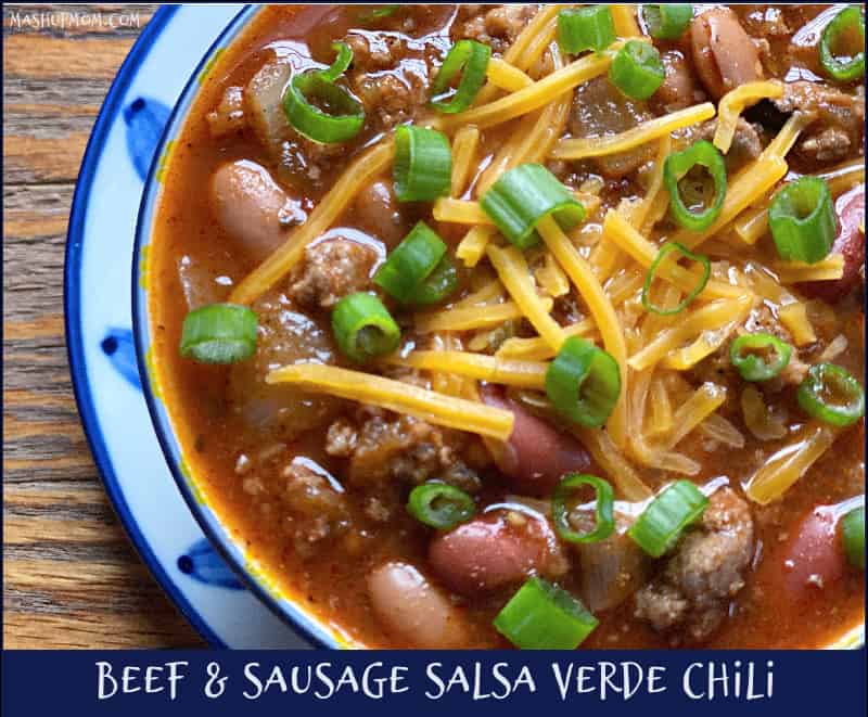 Hot breakfast sausage & salsa verde provide the perfect spicy tang in this Beef & Sausage Salsa Verde Chili recipe.
