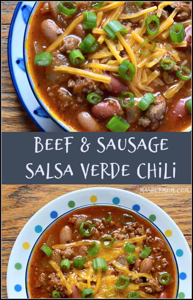 Hot breakfast sausage & salsa verde provide the perfect spicy tang in this Beef & Sausage Salsa Verde Chili recipe.