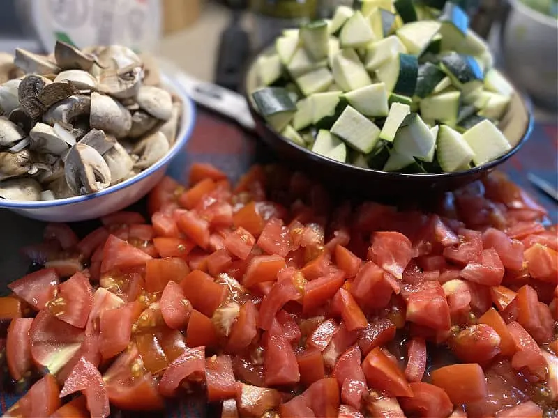 cut up your vegetables for pasta