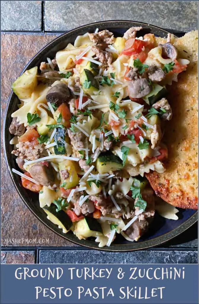 deliciously fresh summer veggies in this Ground Turkey & Zucchini Pesto Pasta Skillet! 