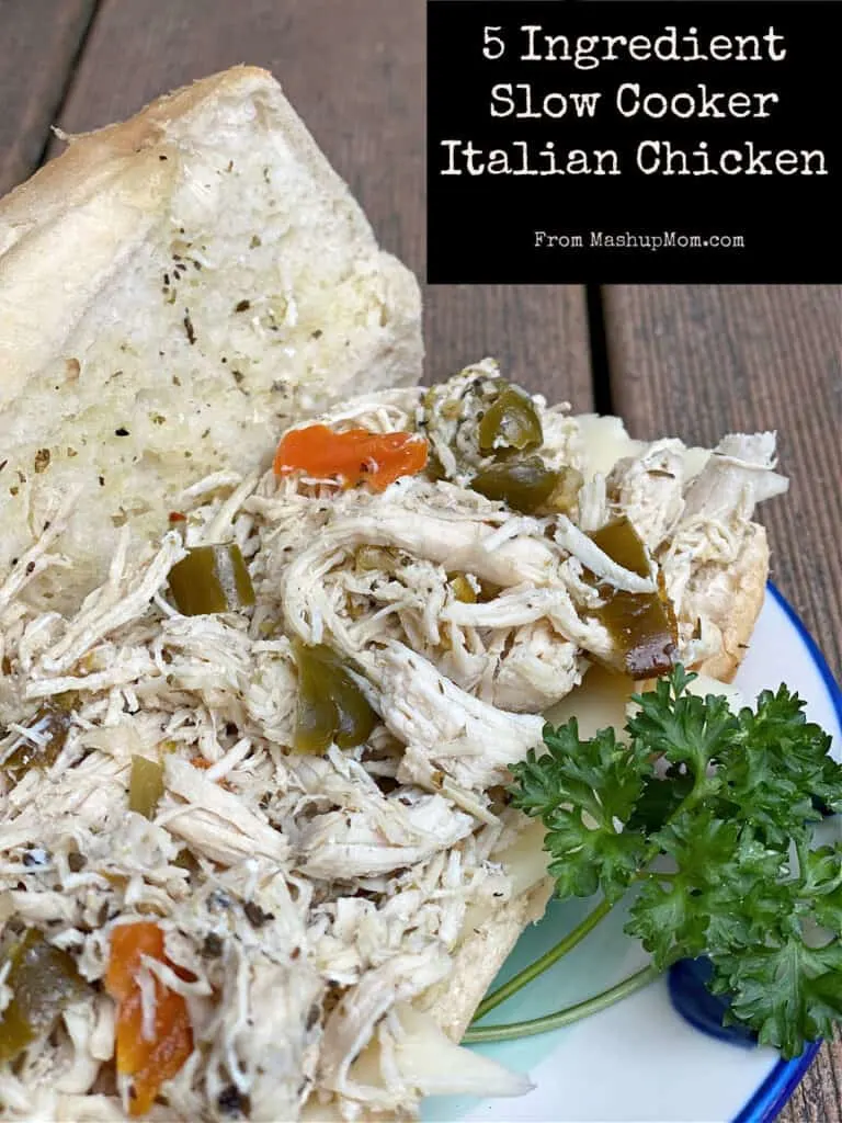 So easy to throw into the Crock-Pot and go: 5 Ingredient Slow Cooker Italian Chicken gets most of its flavor from giardiniera!