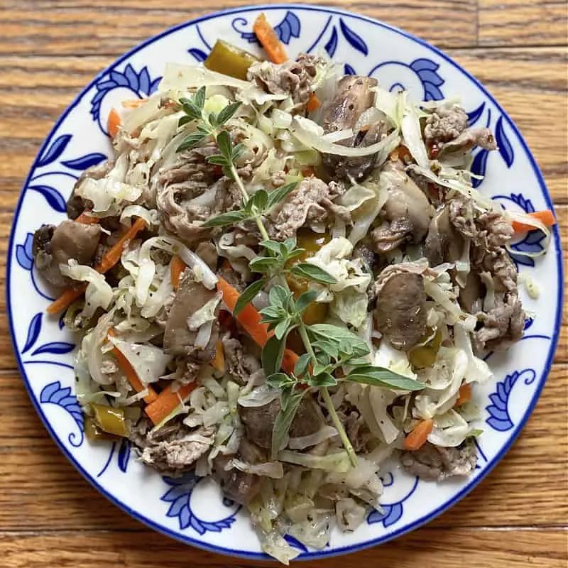 plate of beef and cabbage stir fry