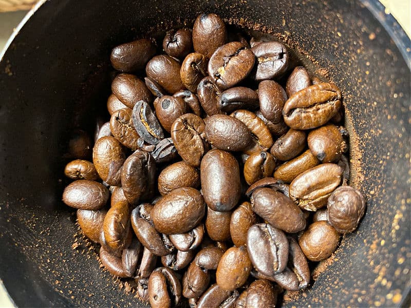 coffee beans in the grinder