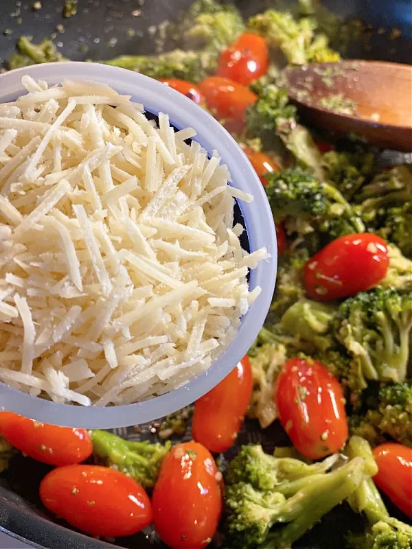 shredded parmesan, tomatoes, and broccoli