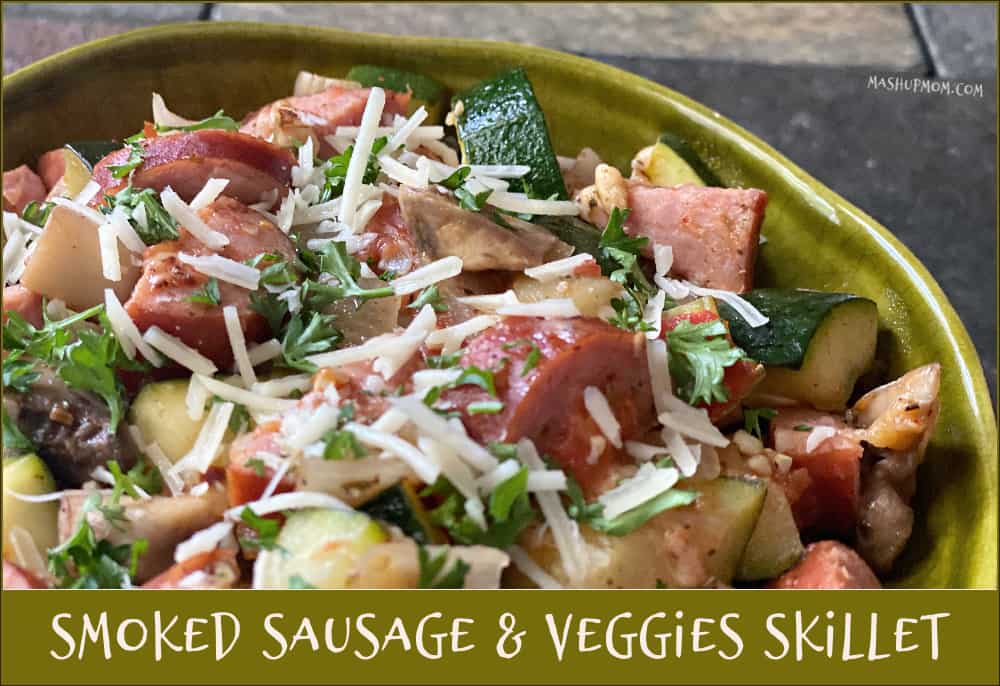Smoked Sausage & Veggies Skillet is naturally gluten free & low carb!