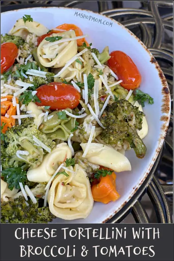 Cheese Tortellini with Broccoli & Tomatoes is a simple 20 minute vegetarian recipe for your next Meatless Monday.