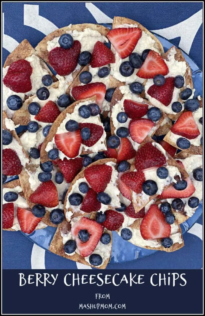 Berry cheesecake chips use fresh summer berries in an easy red-white-and-blue dessert recipe