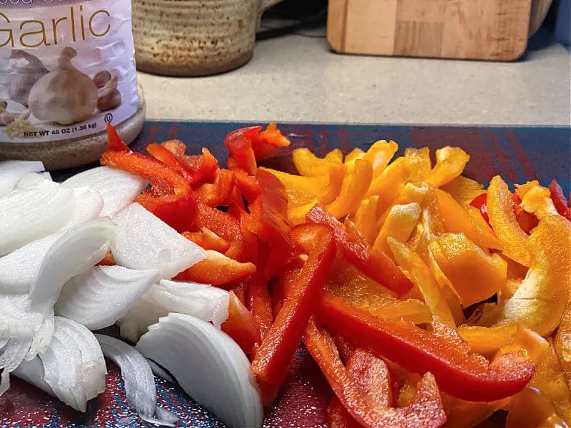 cut peppers and onion