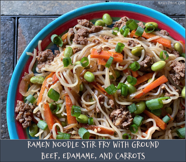 Ramen Noodle Stir Fry with Ground Beef, Edamame, and Carrots