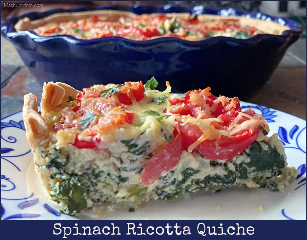 Spinach ricotta quiche is hearty, satisfying, and jam-packed with fresh spinach & tomatoes!