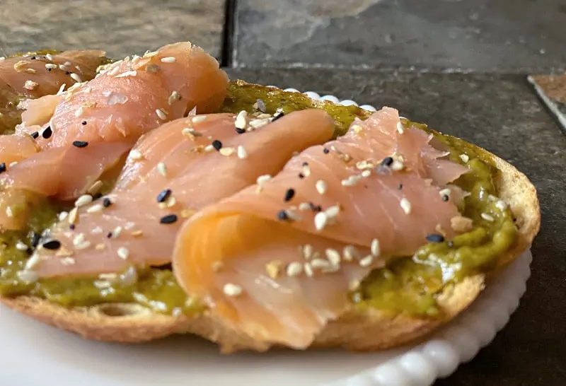 pesto and lox on toast