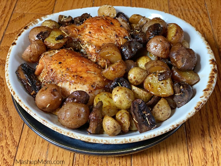 Sheet Pan Chicken Thighs with Potatoes & Mushrooms
