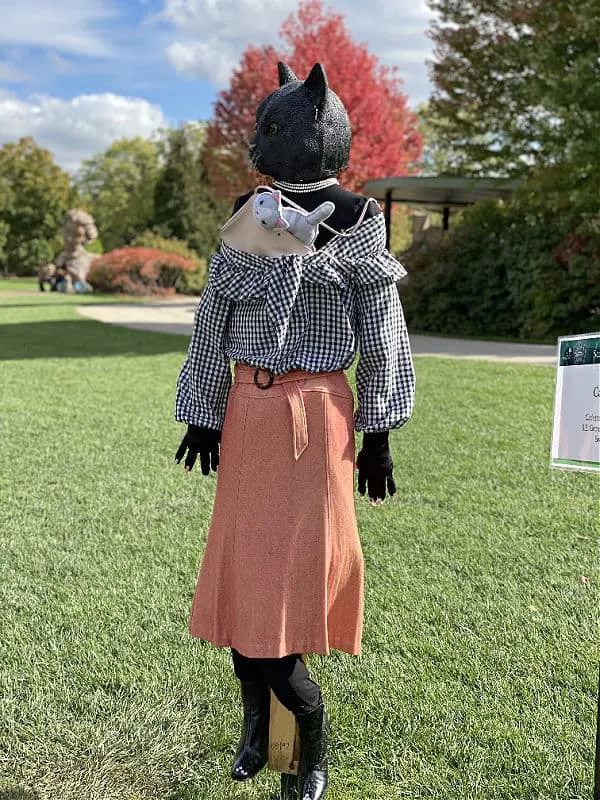 cat lady scarecrow at morton arboretum