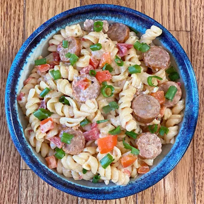 bowl of andouille sausage pasta