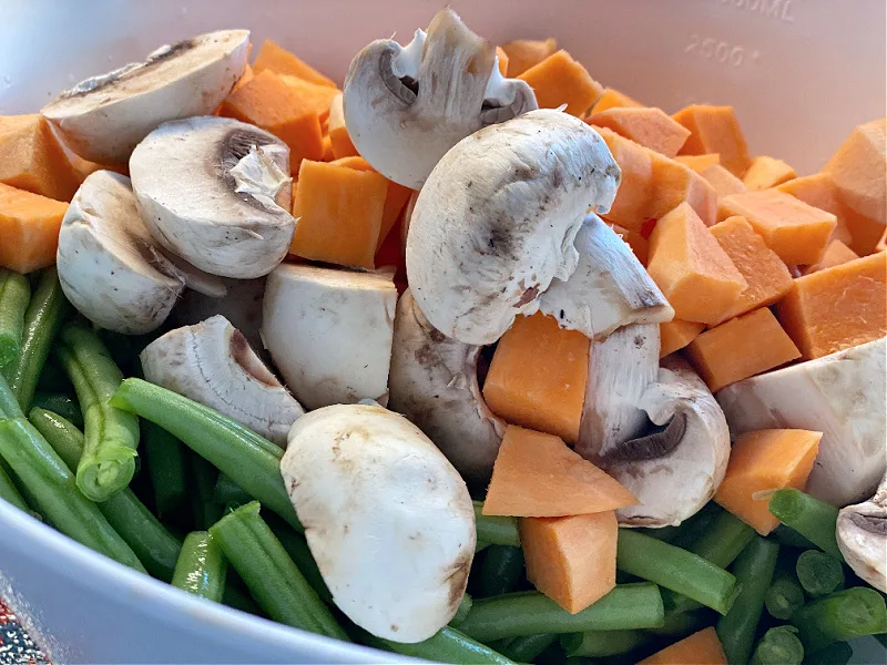 cut up vegetables in a bowl