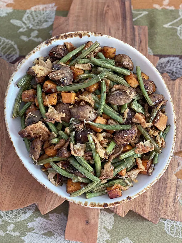 bowl of veggies with french fried onions