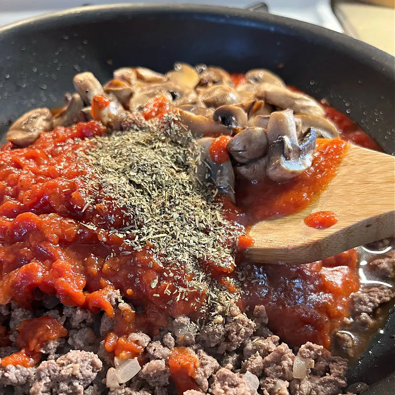 stir sauce into ground beef