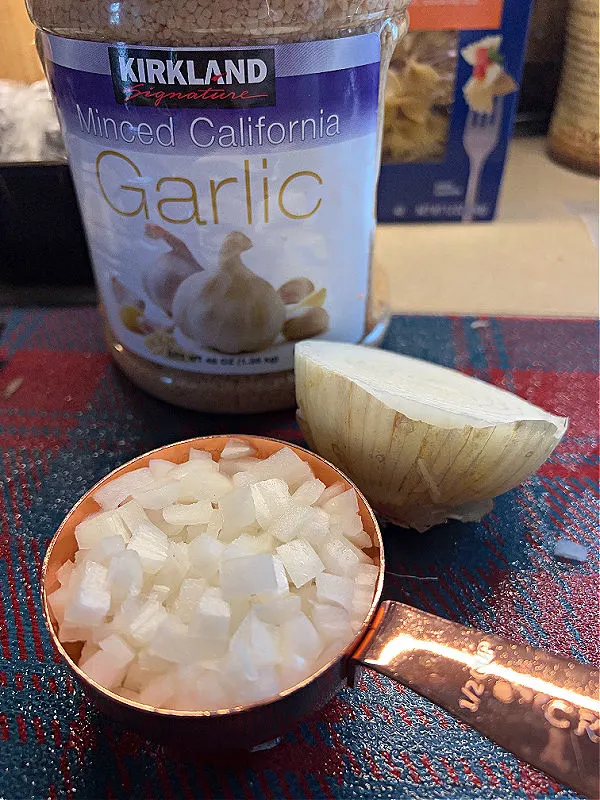 diced onion and minced garlic