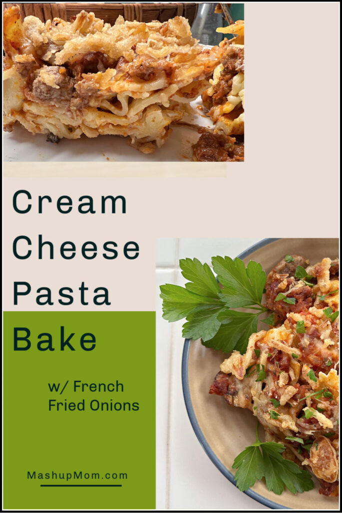 cream cheese pasta bake with french fried onions