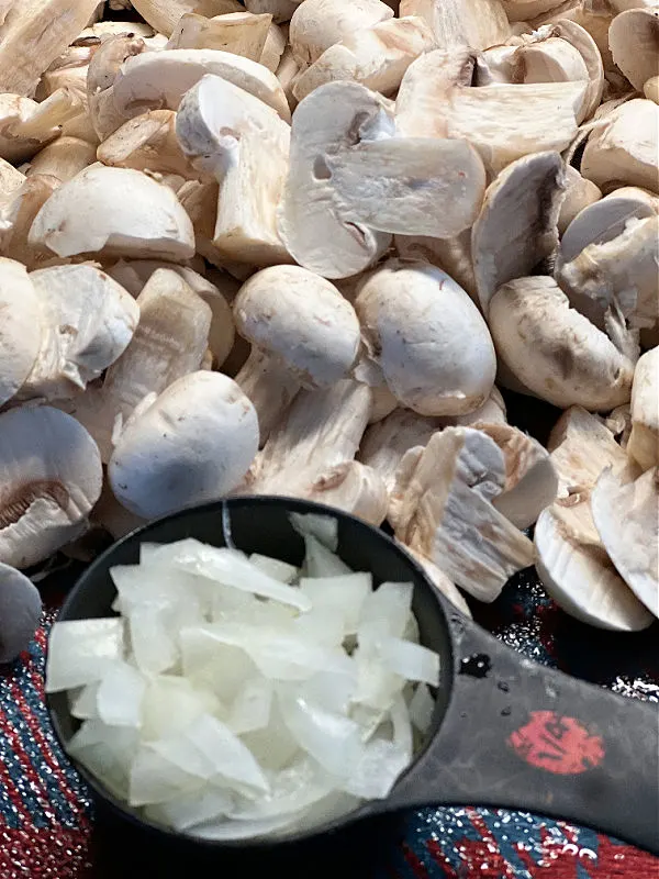 cut up mushrooms and onions