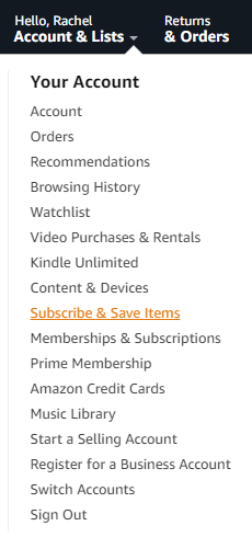 open your subscribe & save items