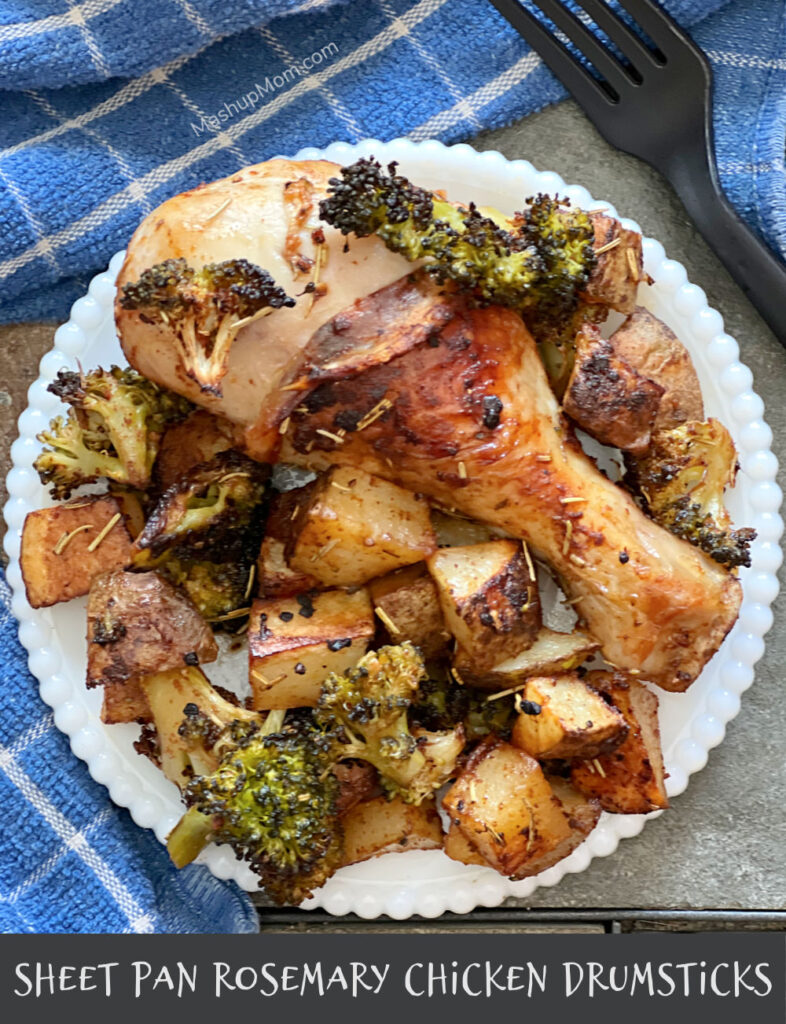 plate of rosemary chicken, potatoes, and broccoli