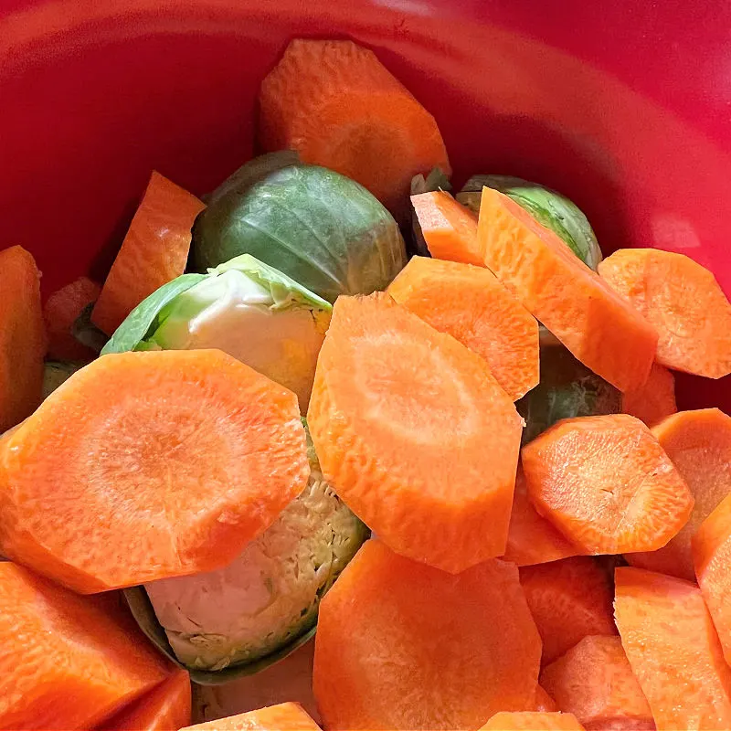 cut up brussels and carrots