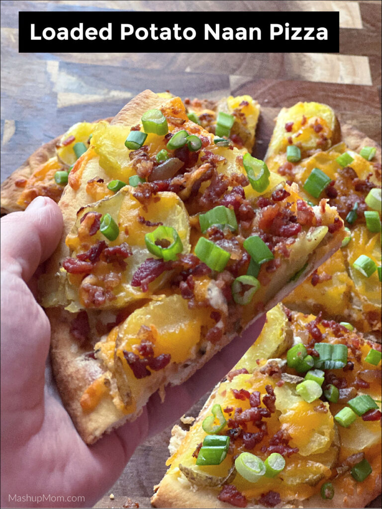 loaded potato naan pizza slices