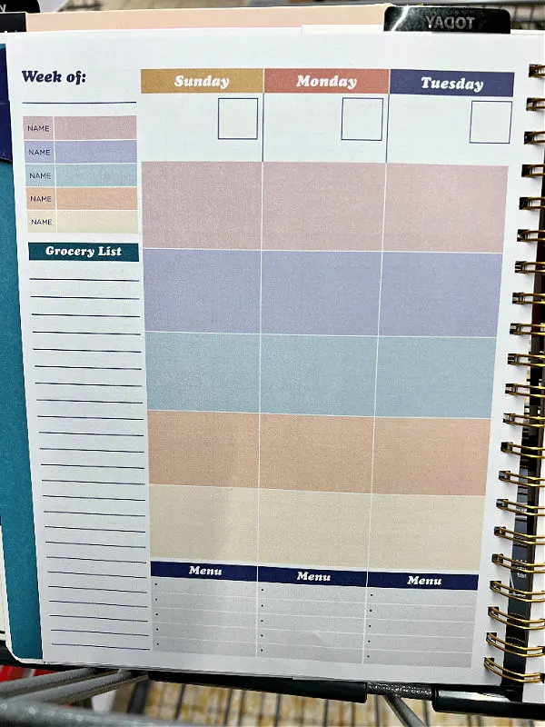 meal planning page from parent planner