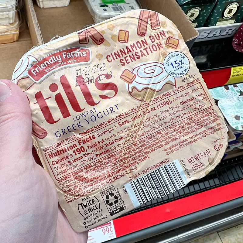 cinnamon bun tilts yogurt