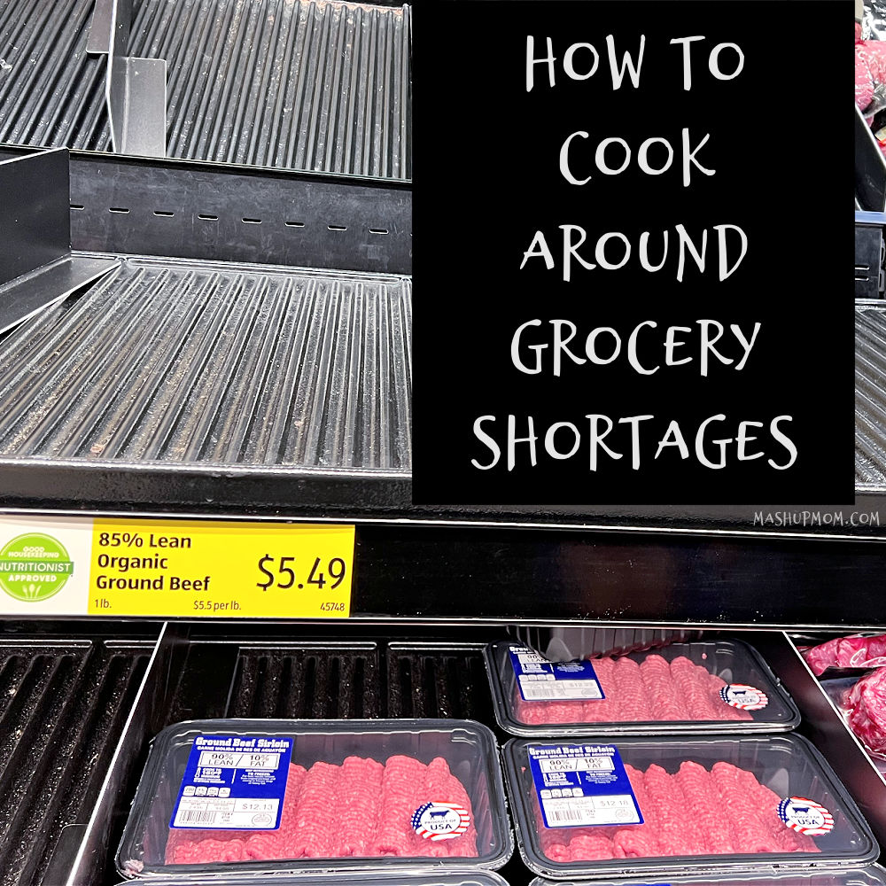 how to cook around grocery shortages showing empty shelves