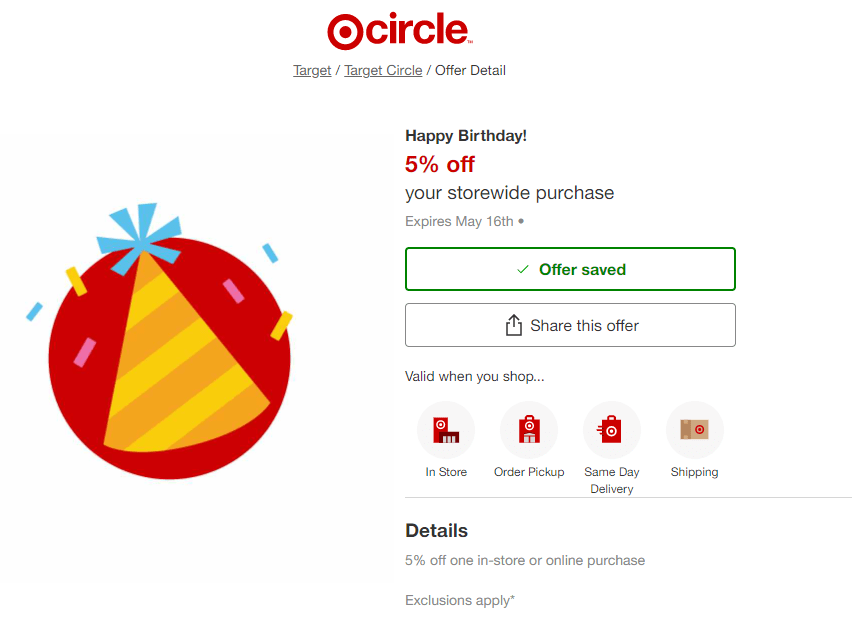 5% off on target circle offer