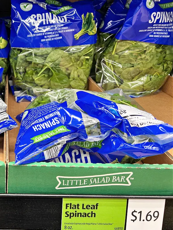 spinach on the shelf at ALDI