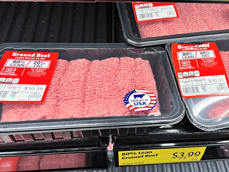 ground beef on the shelf at aldi