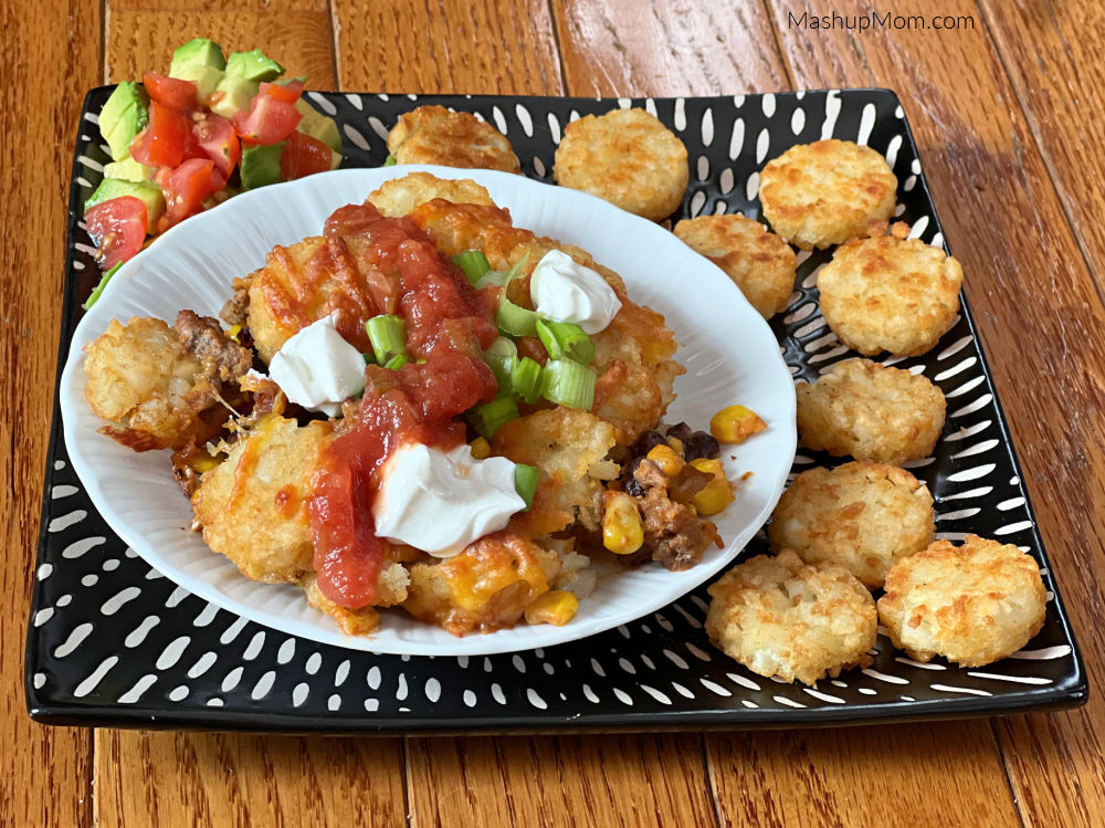 plate of taco casserole with tater tots