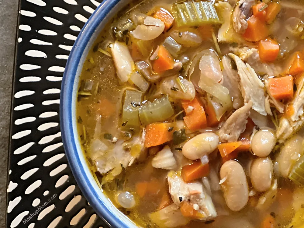 white bean garlic rosemary chicken soup bowl